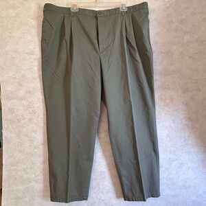 VTG Farah Mens Olive Green Pleated Chino Pants 100% Cotton 46W x 30L 11731F283